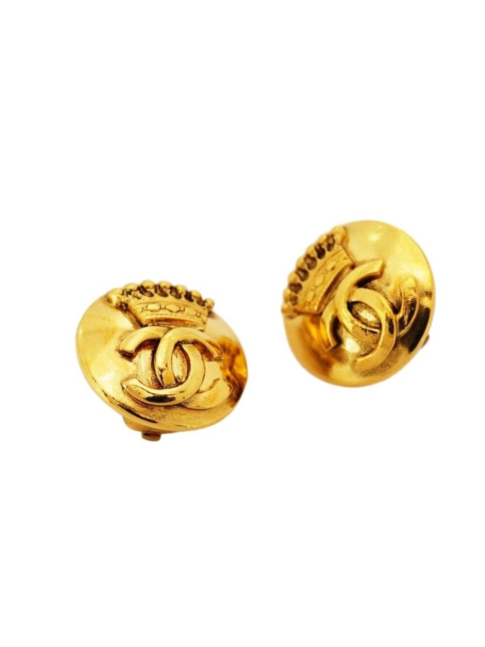 Chanel Earrings Vintage CC Logo Crown Round - Picture 2 of 5